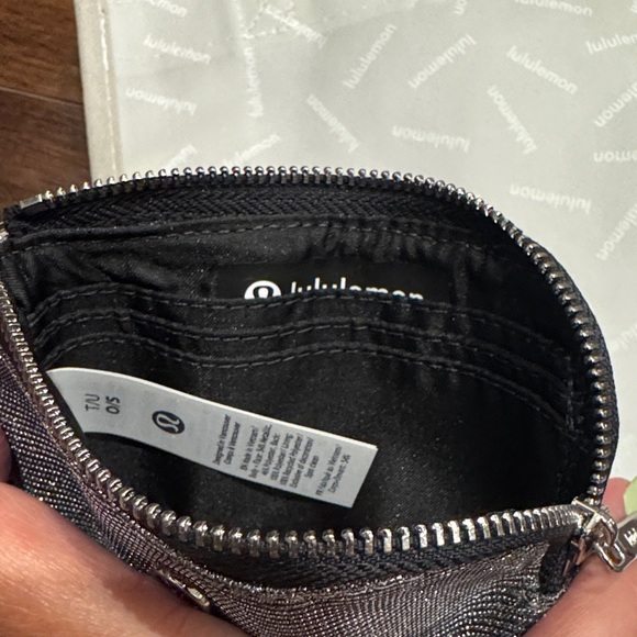 lululemon athletica Silver Metallic  Zip Card Pouch with shopping Bag. - Picture 6 of 8